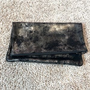 Tracey Tanner Small Leather Silver FoldOver Clutch